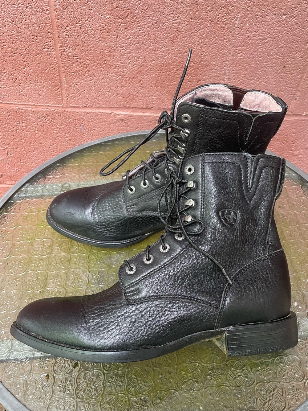 Ariat Heritage Lacer Black Leather Boots Size 8 B